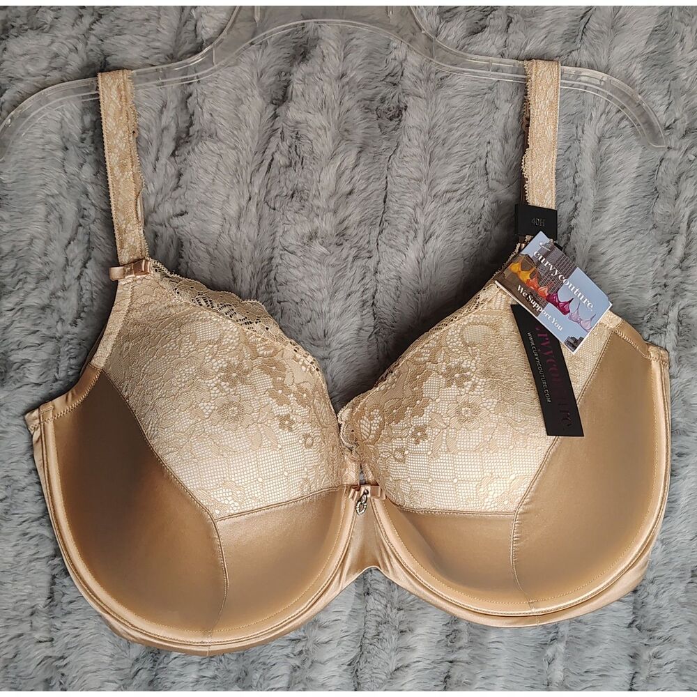 NWT Curvy Couture Tulip Lace Push Up Bra Size 40H Plus Size Lingerie Nude